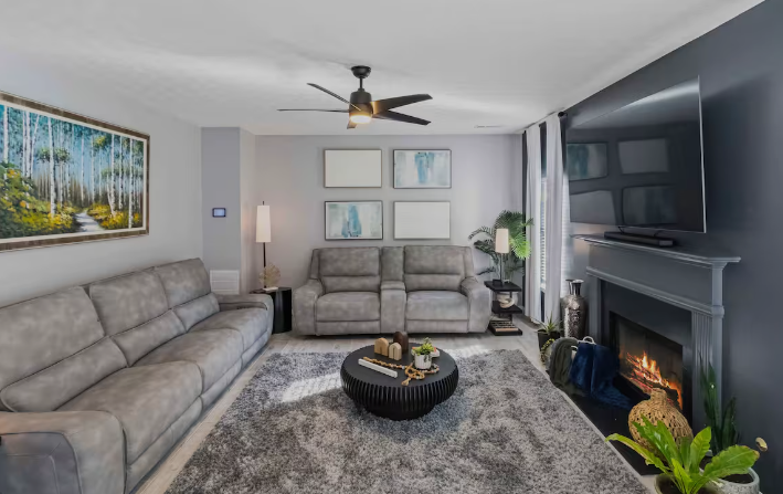 Cozy shared living room with fireplace and comfortable seating